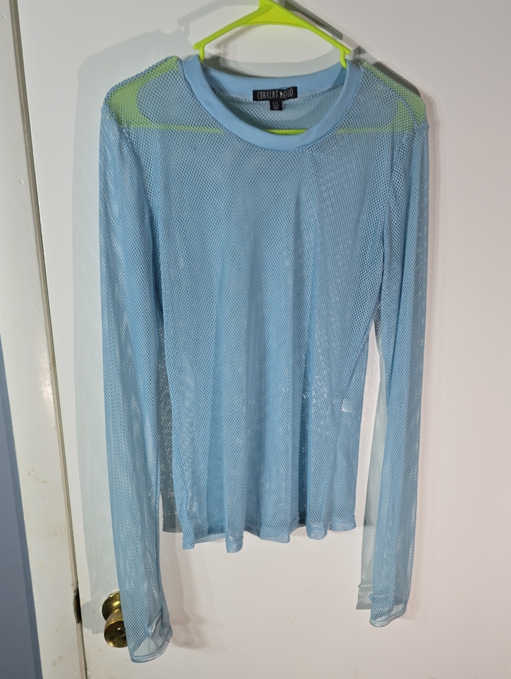 Current Mood Sky Blue Sheer Mesh Long Sleeve Top